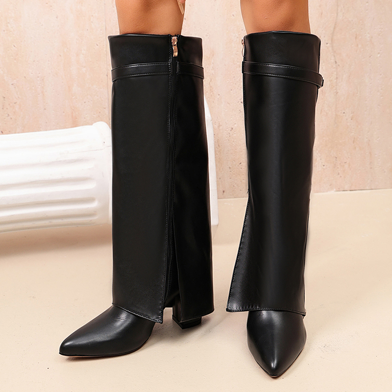 Fashion Black Pu Leather Knee  - Women'S Fashion Knee High Boots review and price