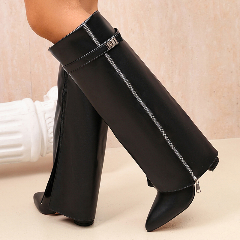 Fashion Black Pu Leather Knee  - Women'S Fashion Knee High Boots review and price